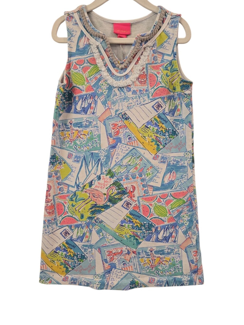LILLY PULITZER MINI HARPER WISH YOU WERE HERE  SHIFT DRESS. SZ MED (6-7).